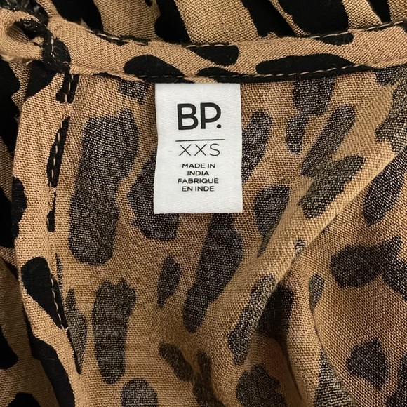 BP Frill Cuff Long Sleeve Dress Tan Dale Dashed Spot Mini Dress Size XXS NWT - Picture 5 of 10